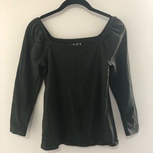 Loft Square Neck Puff Sleeve Tee in Italian Olive, Size XS
